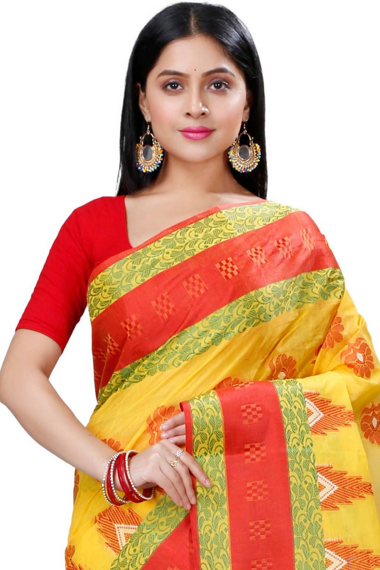 Yellow Pure Cotton Nuri Tant Saree (1349)