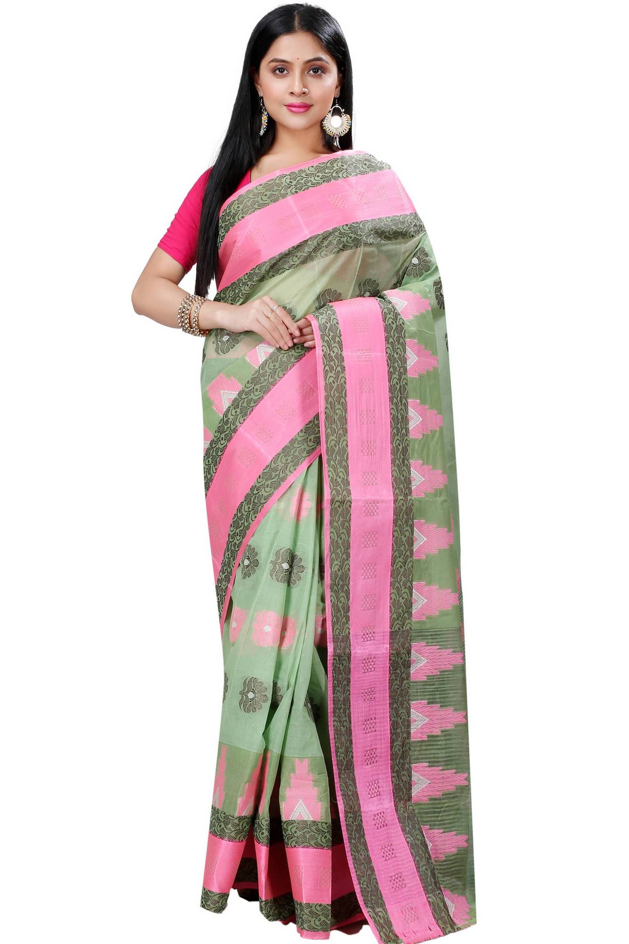 Green Pure Cotton Nuri Tant Saree (1350)