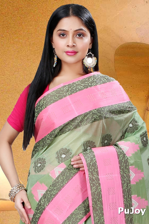 Green Pure Cotton Nuri Tant Saree (1350)