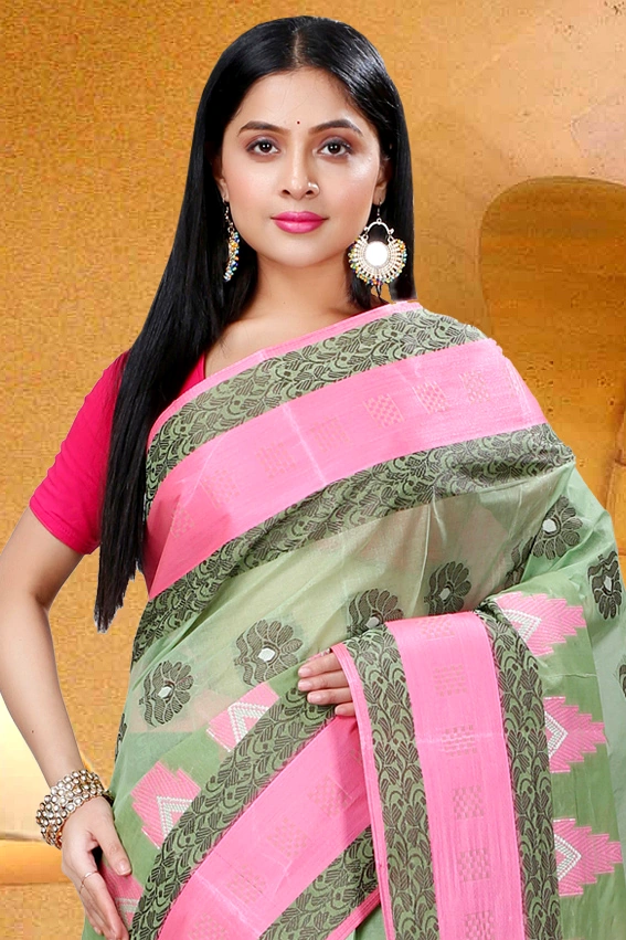 Green Pure Cotton Nuri Tant Saree (1350)