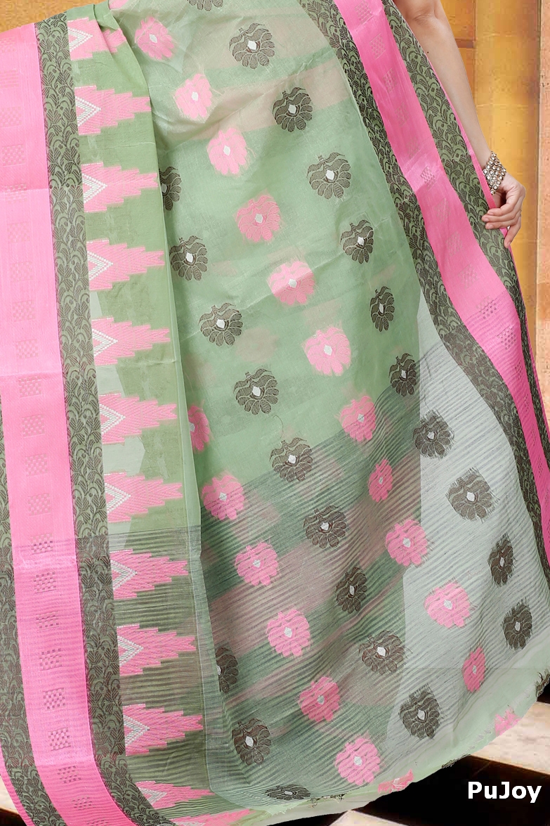 Green Pure Cotton Nuri Tant Saree (1350)