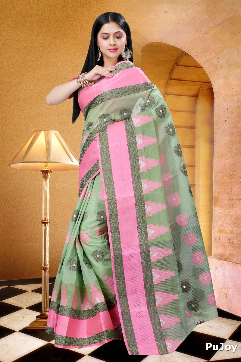 Green Pure Cotton Nuri Tant Saree (1350)