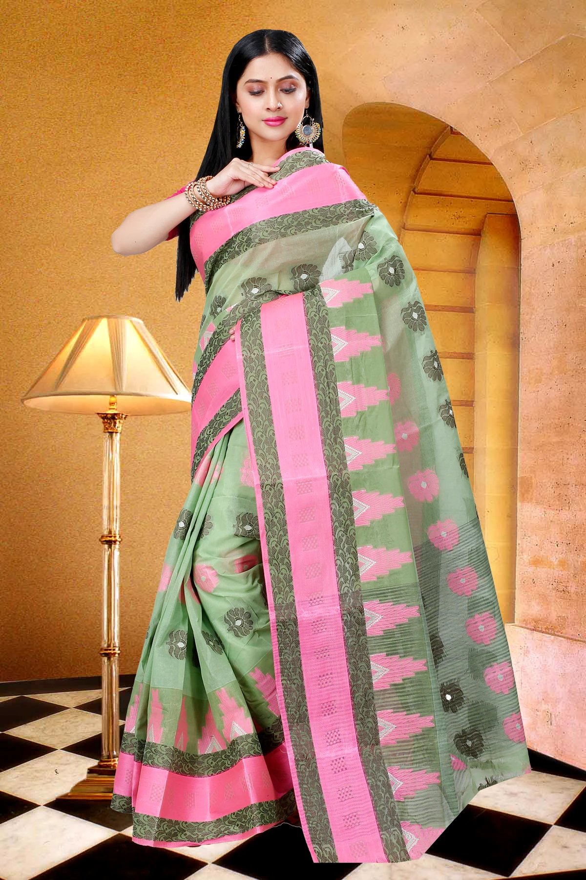 Green Pure Cotton Nuri Tant Saree (1350)