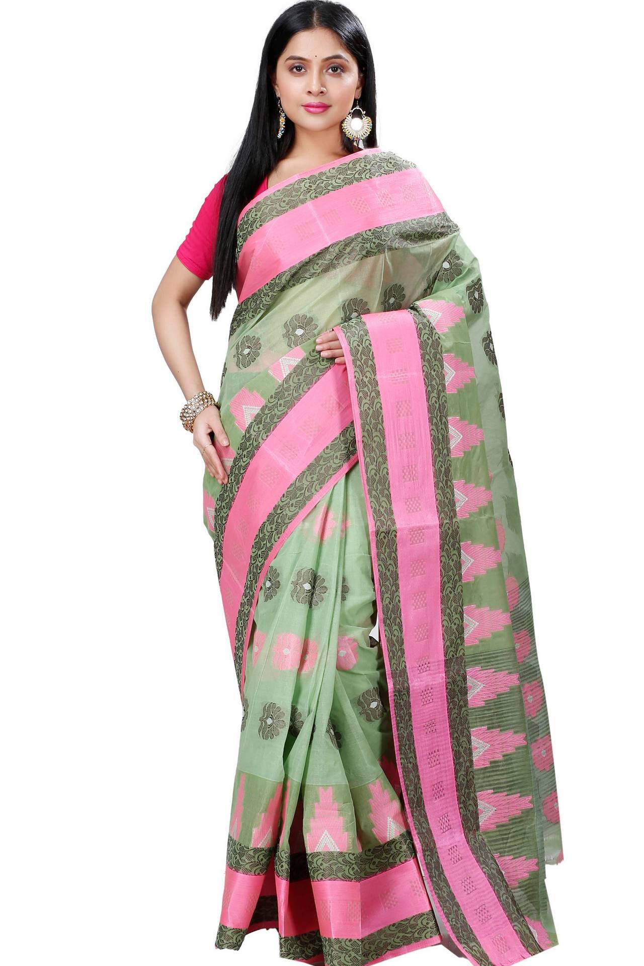 Green Pure Cotton Nuri Tant Saree (1350)