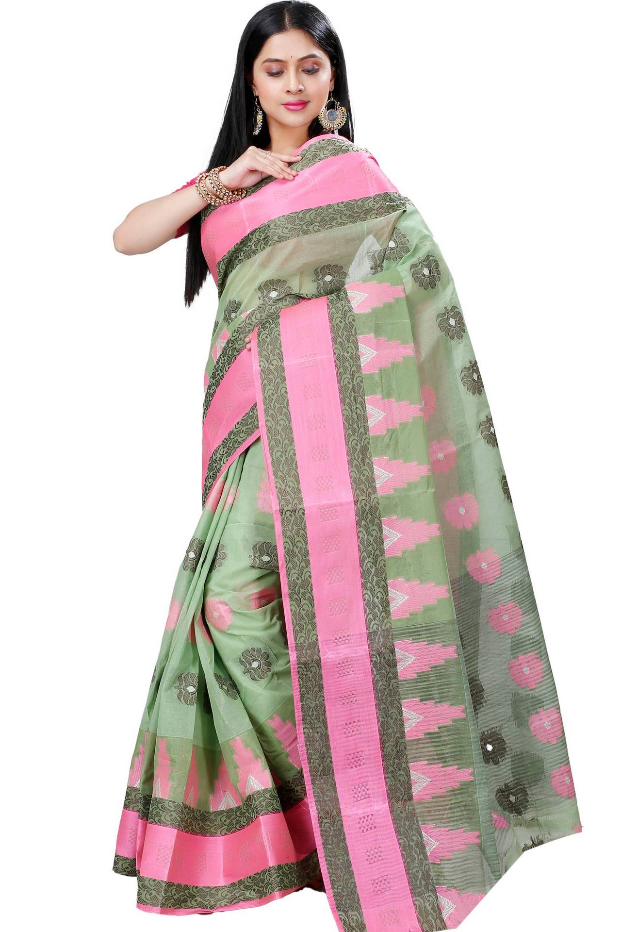 Green Pure Cotton Nuri Tant Saree (1350)
