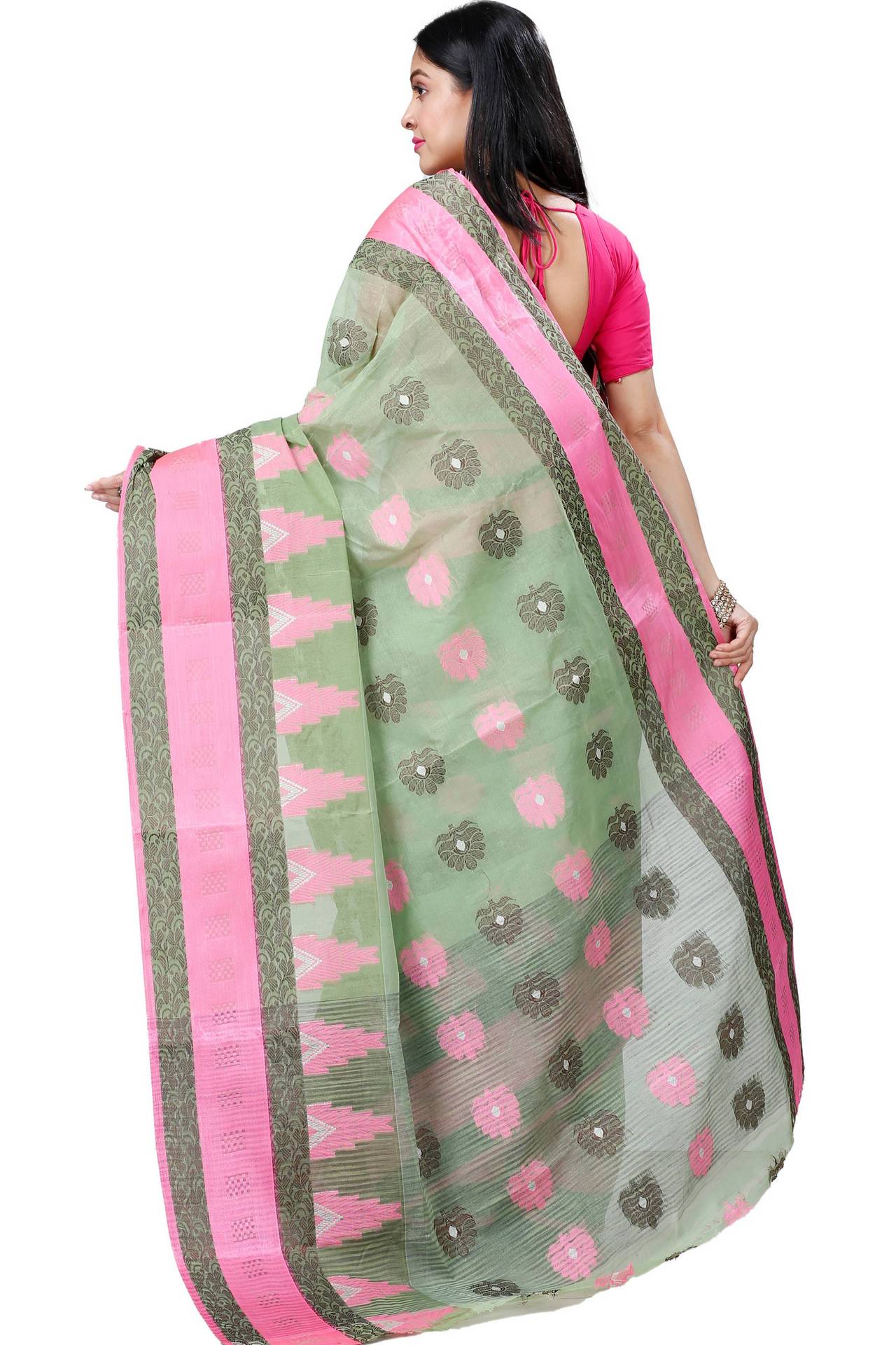 Green Pure Cotton Nuri Tant Saree (1350)