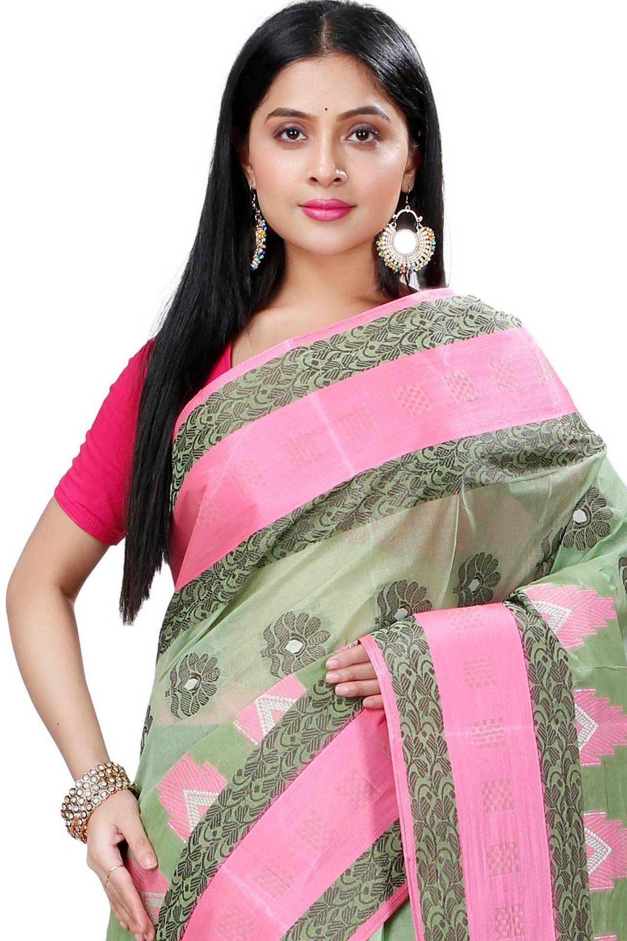 Green Pure Cotton Nuri Tant Saree (1350)