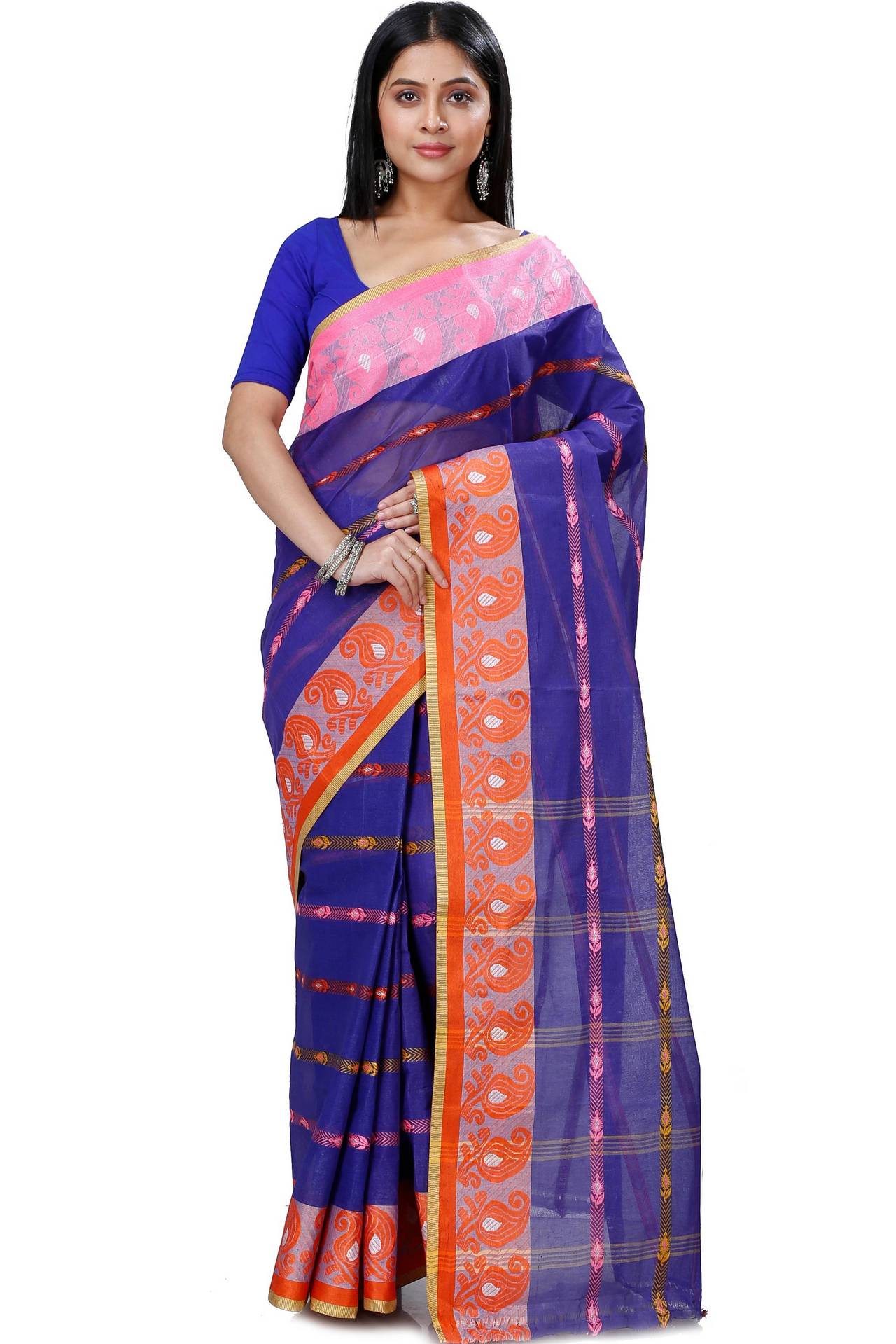 Naby Blue Pure Cotton Nehan Tant Saree (1351)