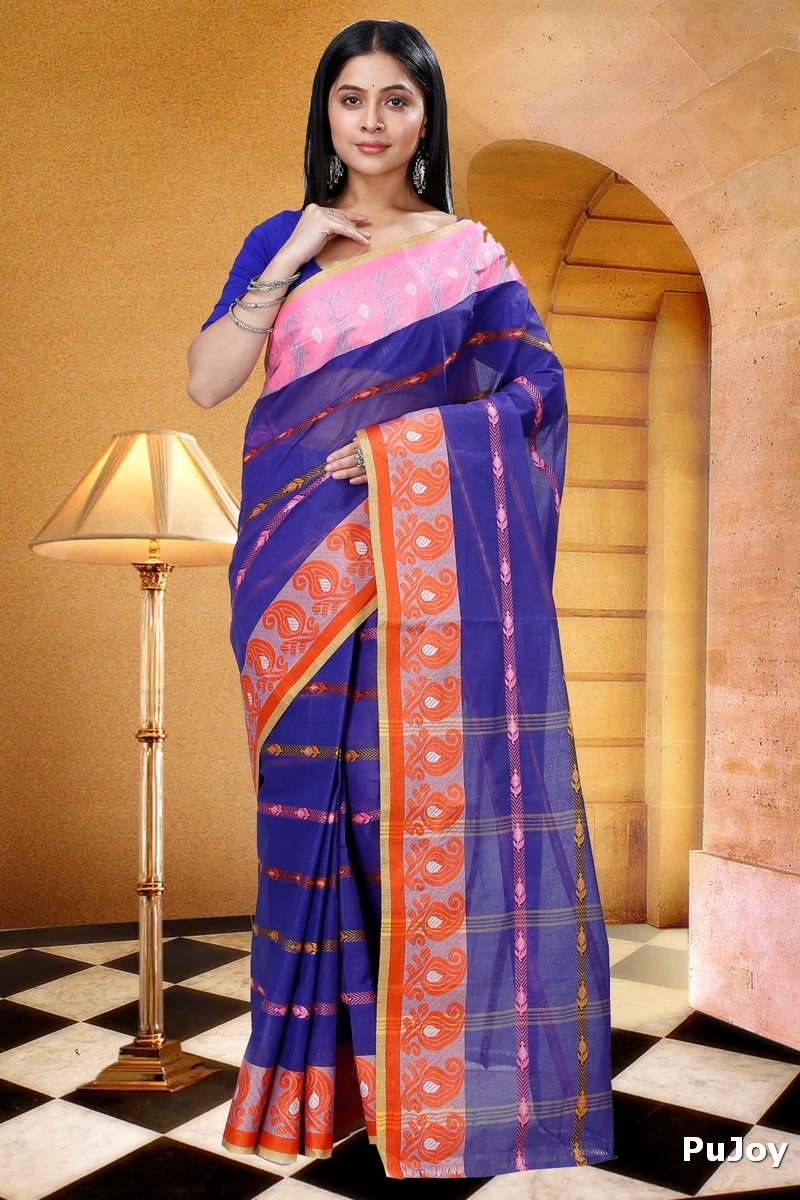 Naby Blue Pure Cotton Nehan Tant Saree (1351)