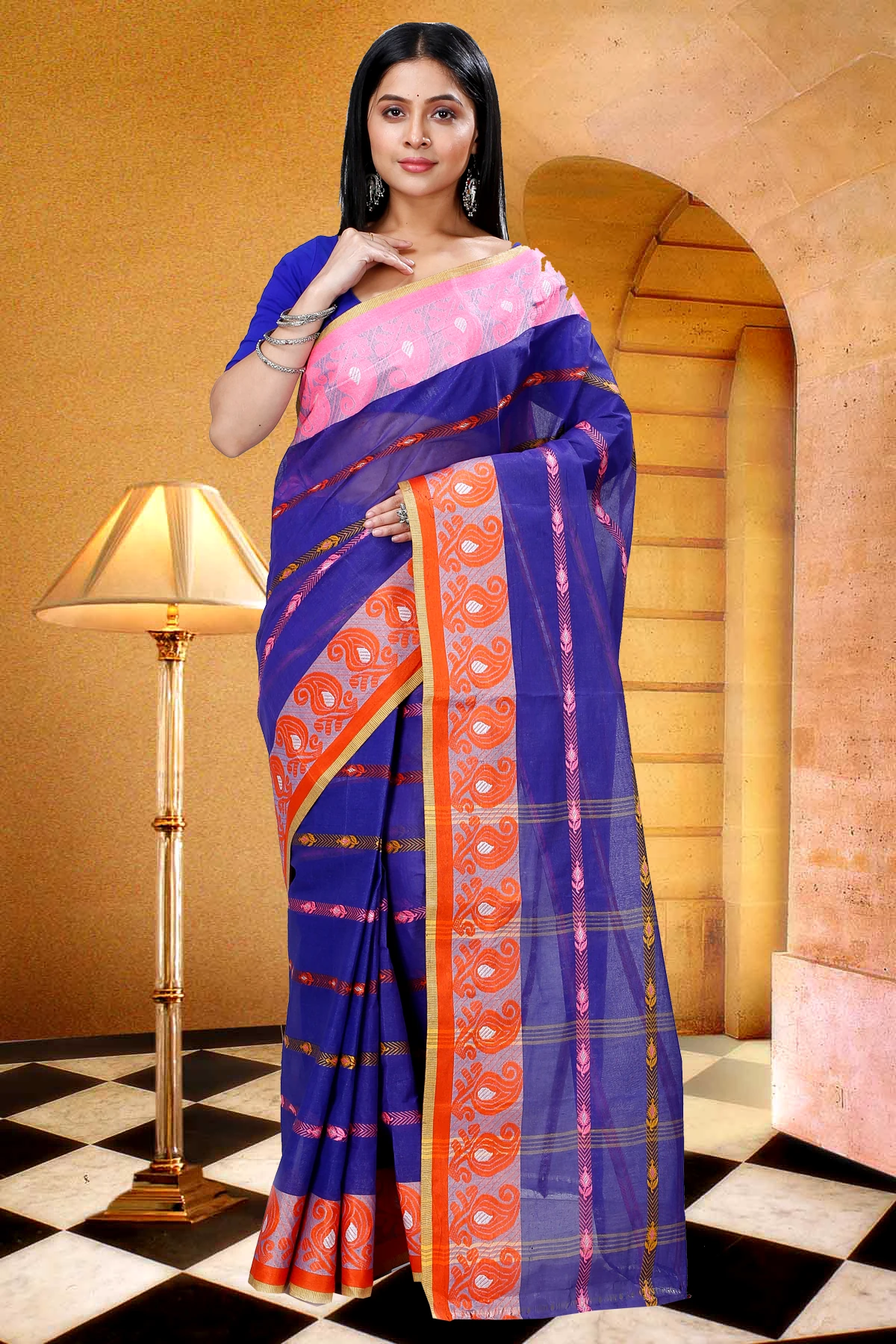 Naby Blue Pure Cotton Nehan Tant Saree (1351)