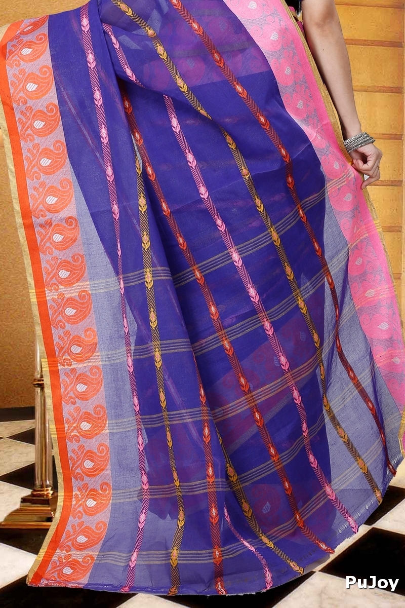 Naby Blue Pure Cotton Nehan Tant Saree (1351)