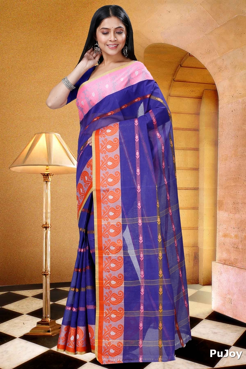 Naby Blue Pure Cotton Nehan Tant Saree (1351)