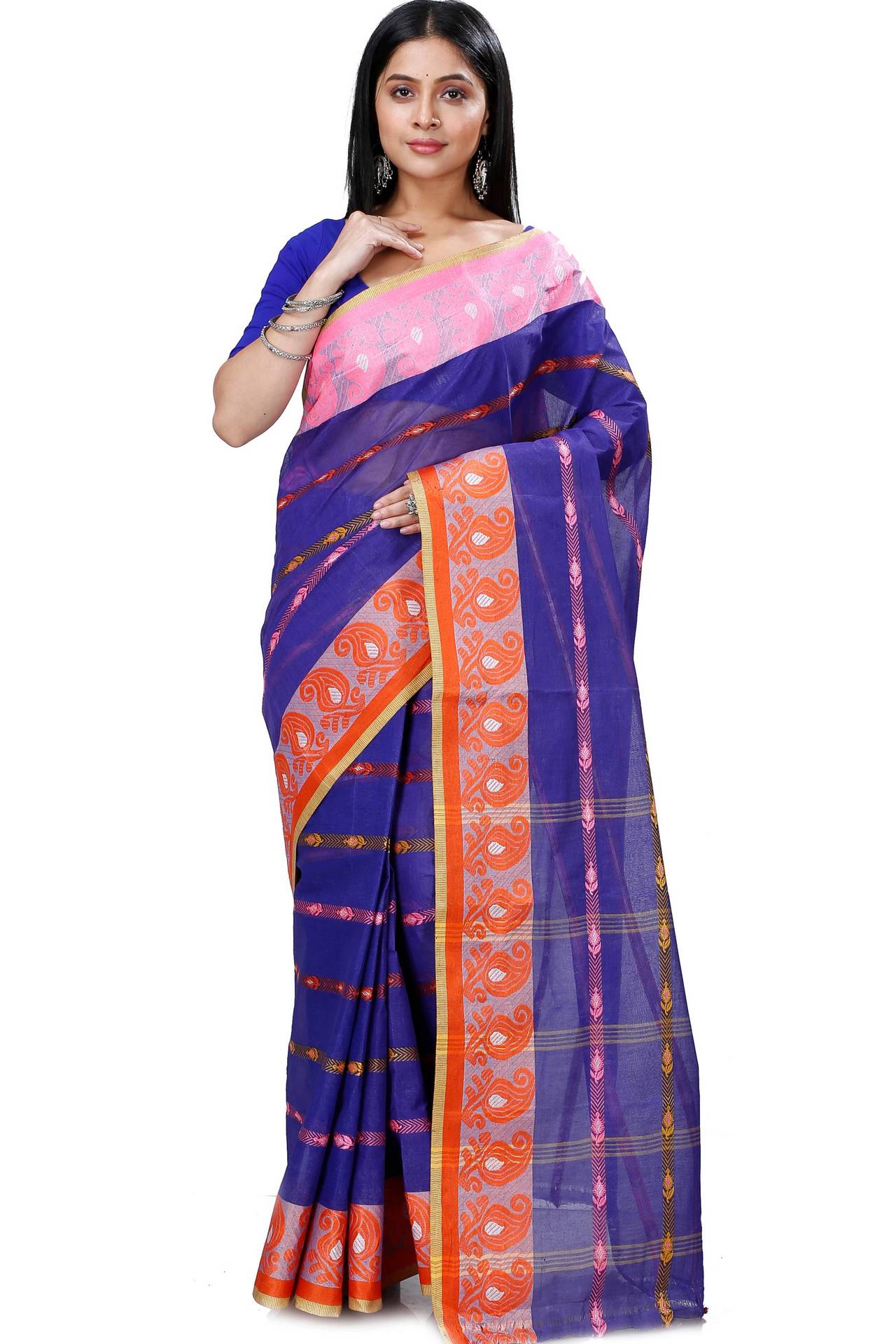 Naby Blue Pure Cotton Nehan Tant Saree (1351)