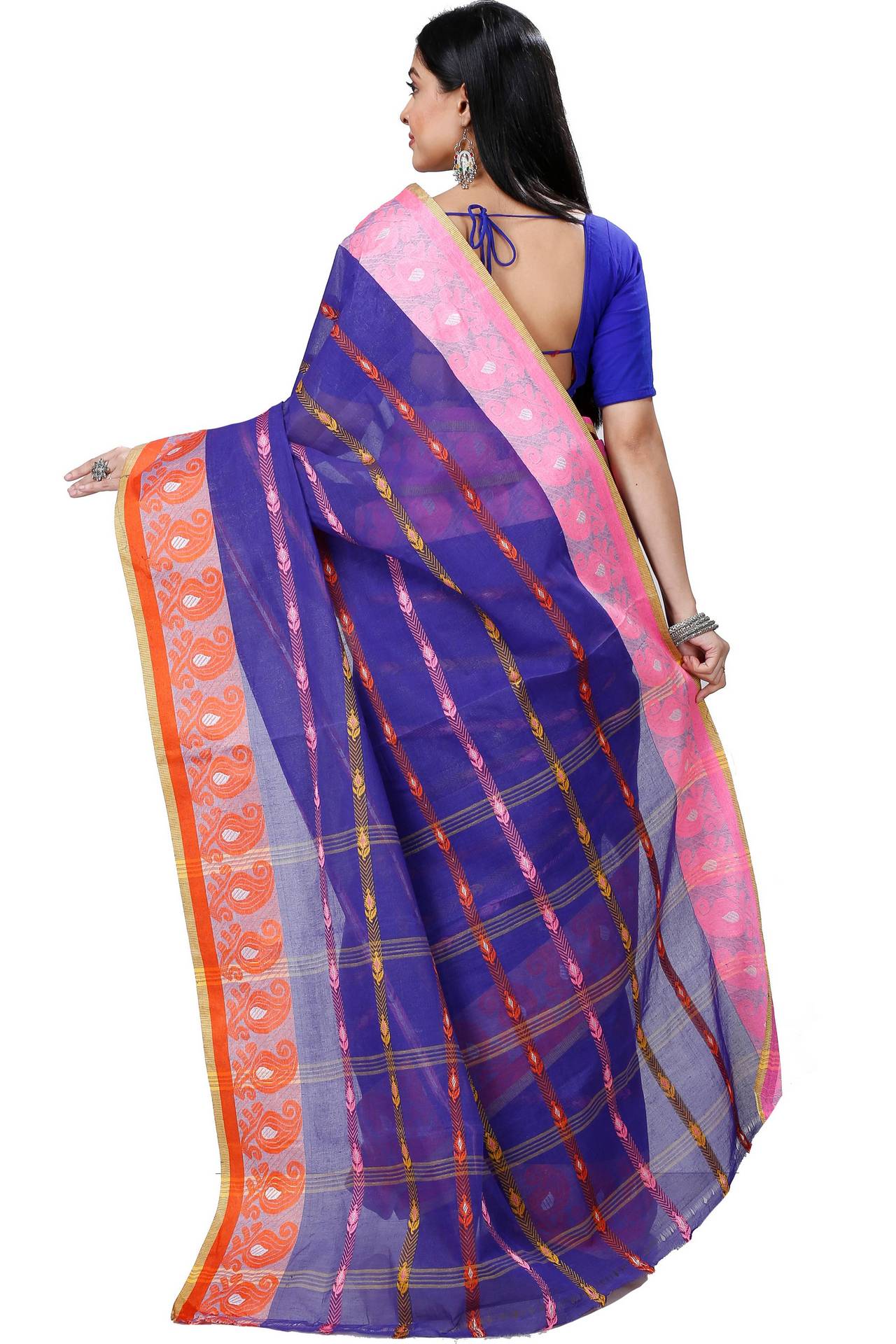 Naby Blue Pure Cotton Nehan Tant Saree (1351)