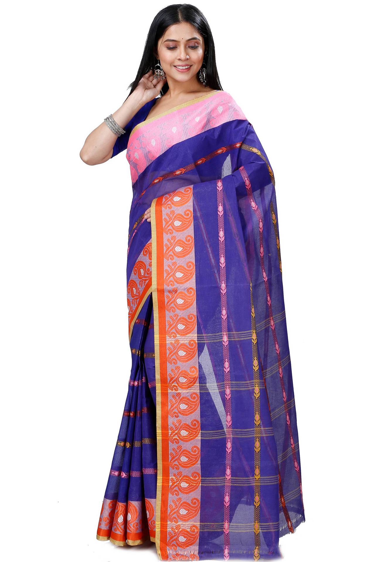 Naby Blue Pure Cotton Nehan Tant Saree (1351)