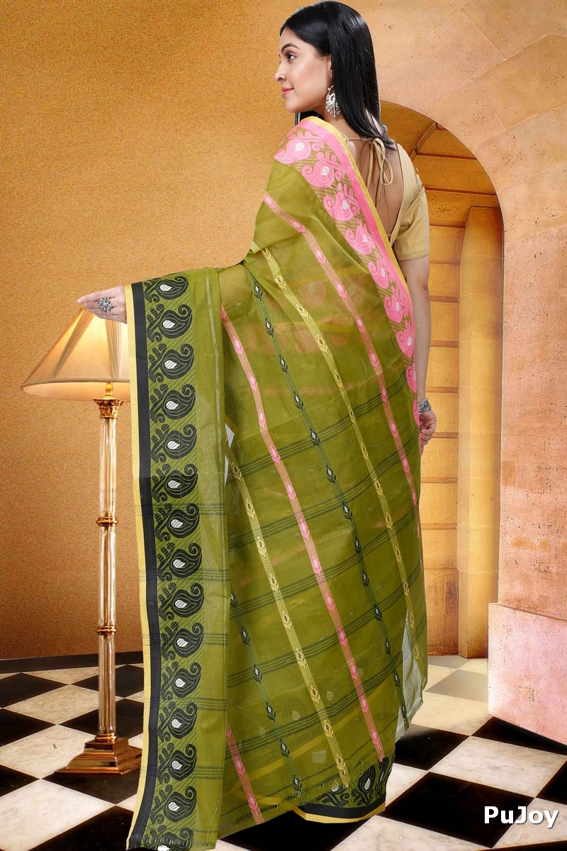 Dark Green Pure Cotton Nehan Tant Saree (1352)