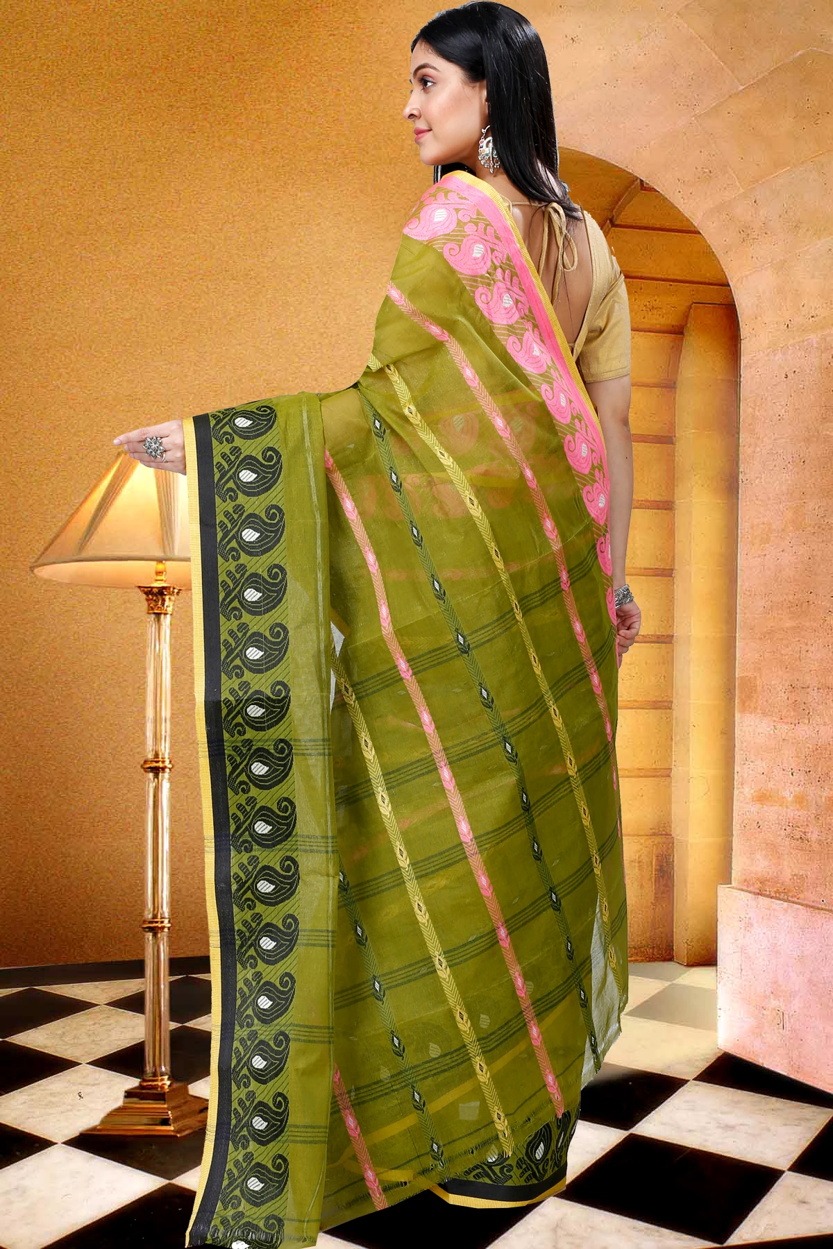 Dark Green Pure Cotton Nehan Tant Saree (1352)