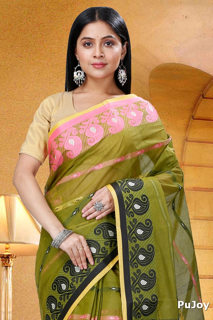 Dark Green Pure Cotton Nehan Tant Saree (1352)