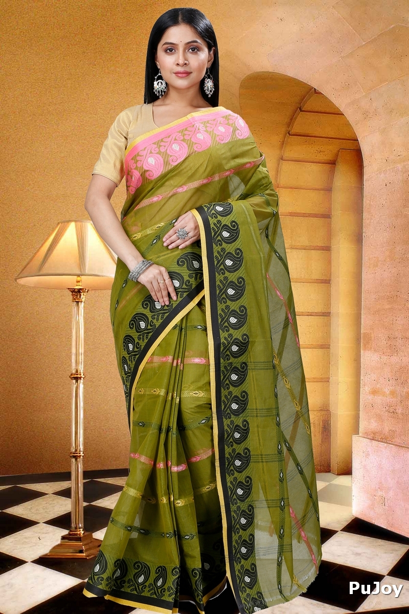 Dark Green Pure Cotton Nehan Tant Saree (1352)