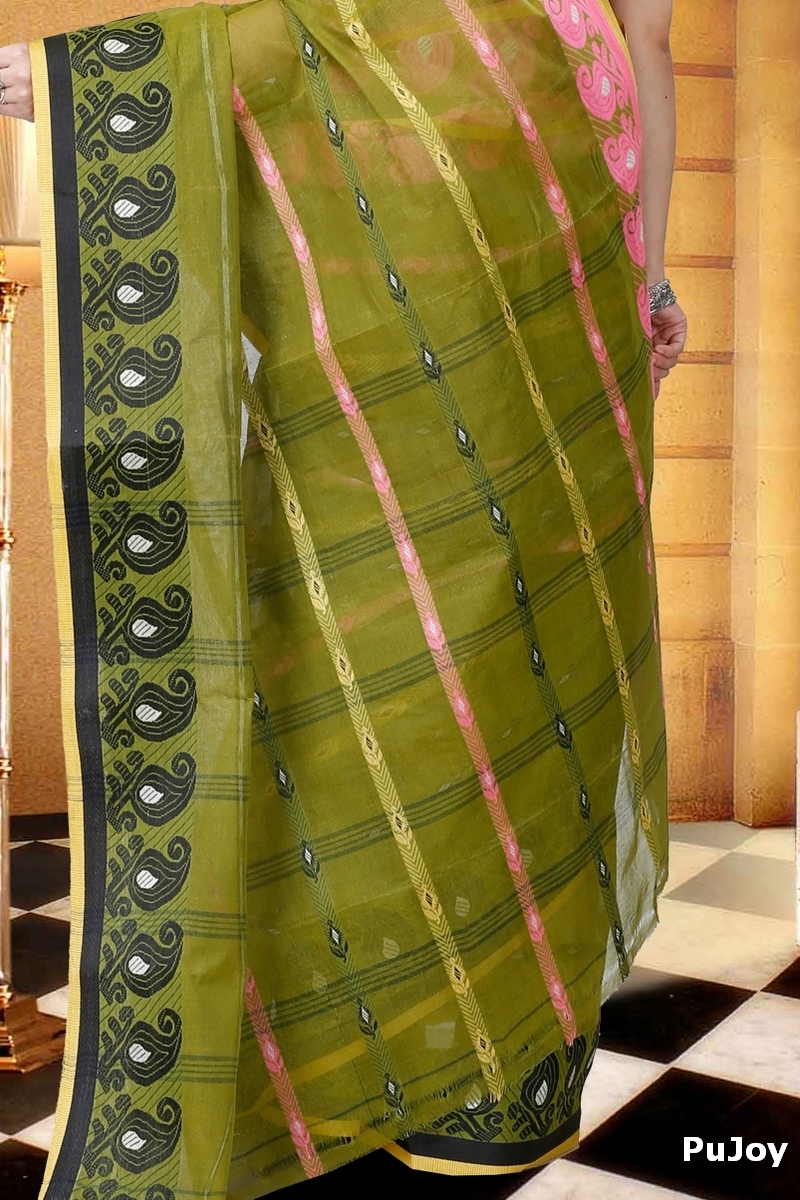 Dark Green Pure Cotton Nehan Tant Saree (1352)