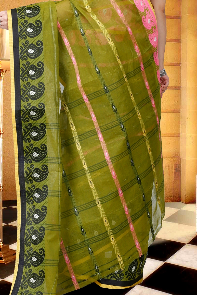 Dark Green Pure Cotton Nehan Tant Saree (1352)