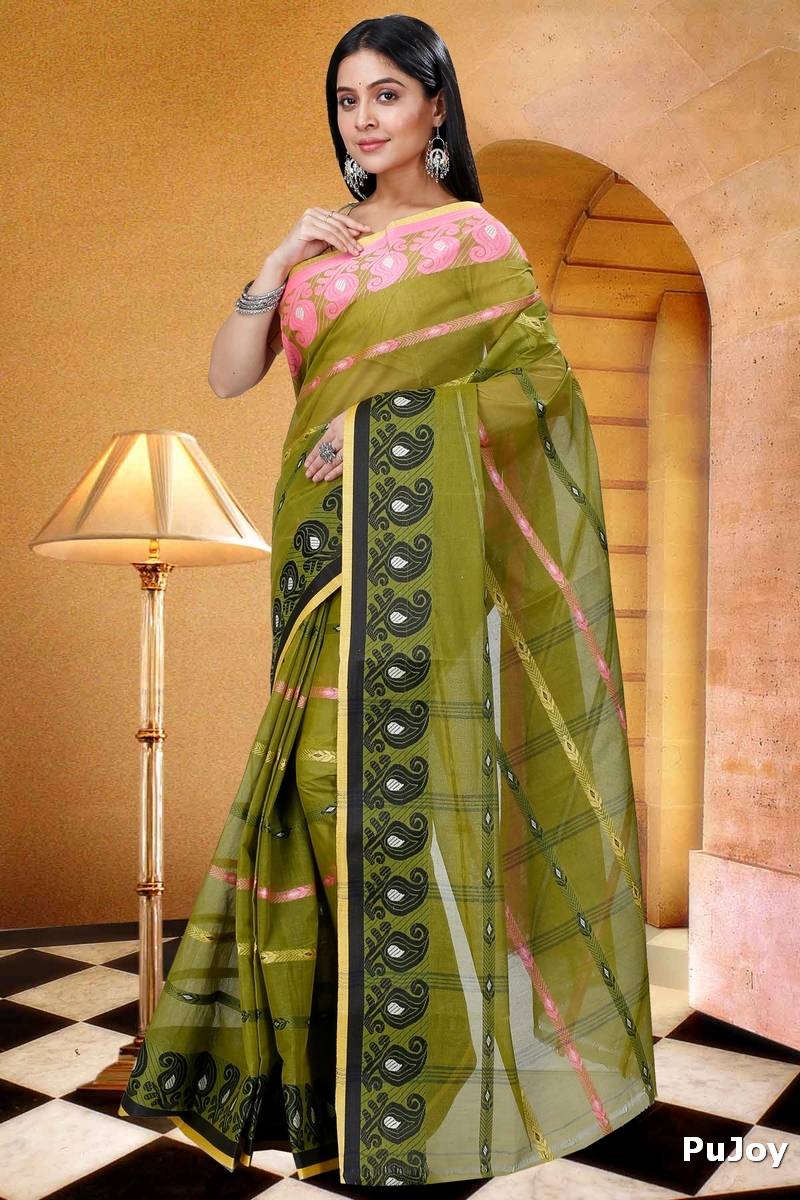 Dark Green Pure Cotton Nehan Tant Saree (1352)