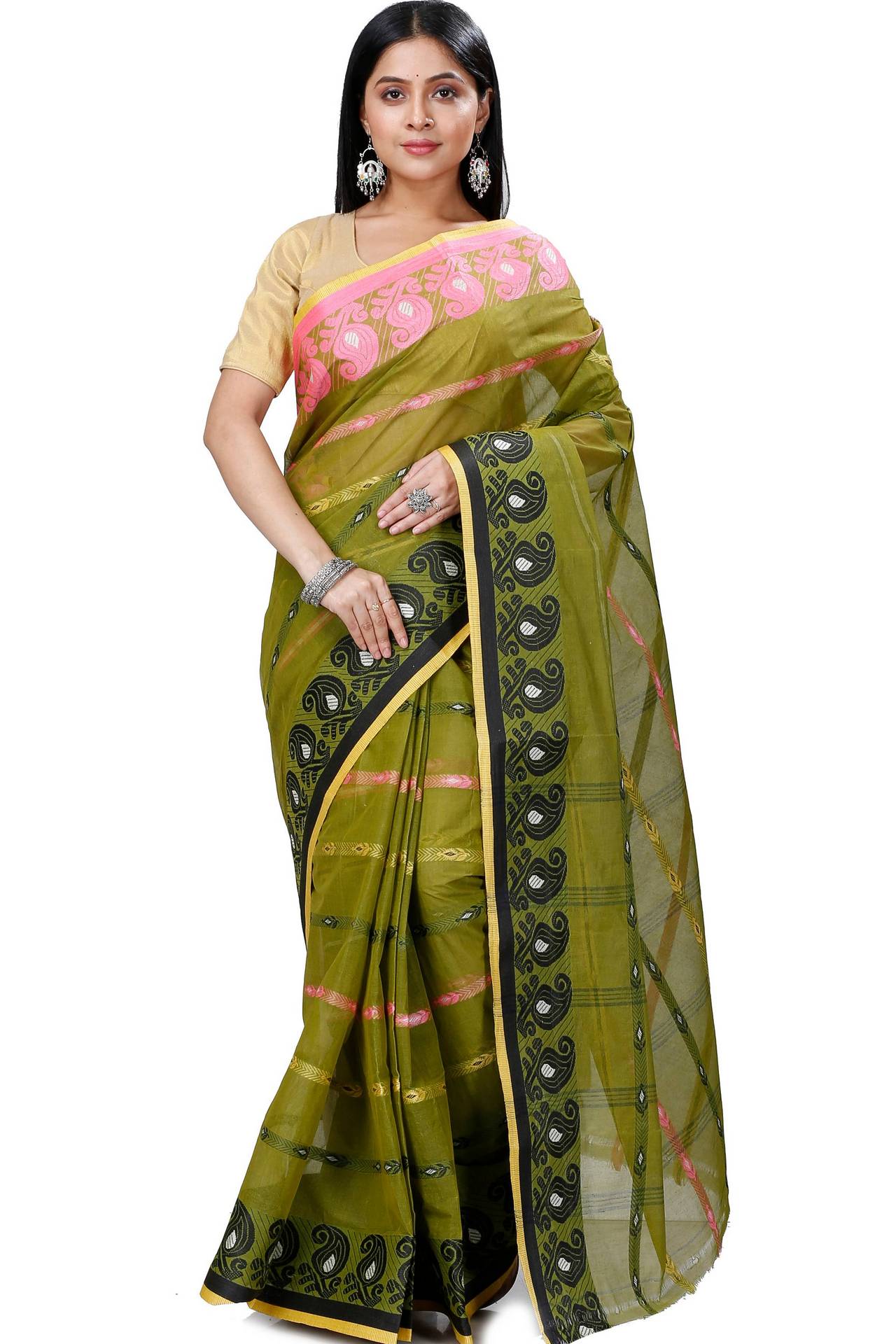 Dark Green Pure Cotton Nehan Tant Saree (1352)