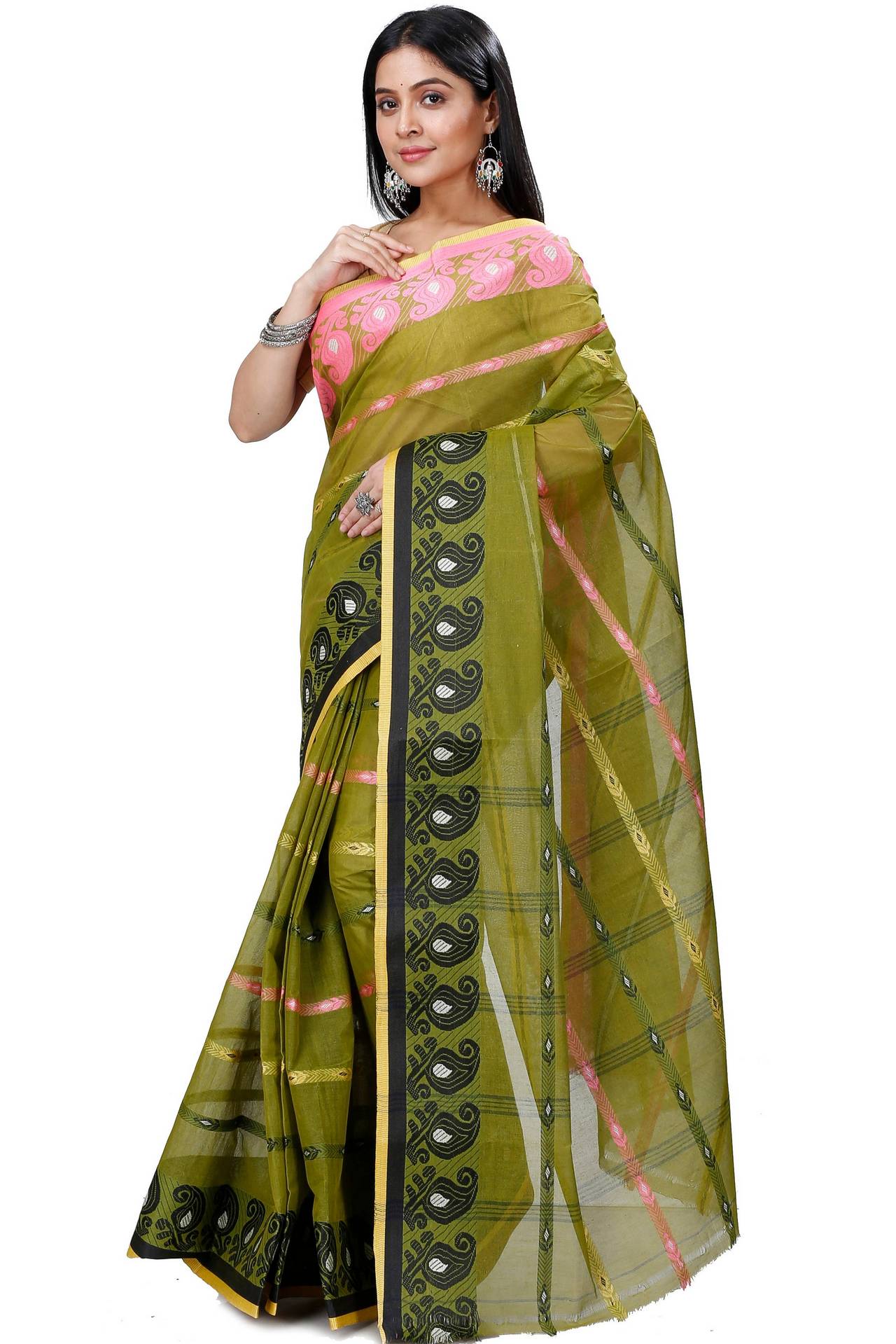 Dark Green Pure Cotton Nehan Tant Saree (1352)