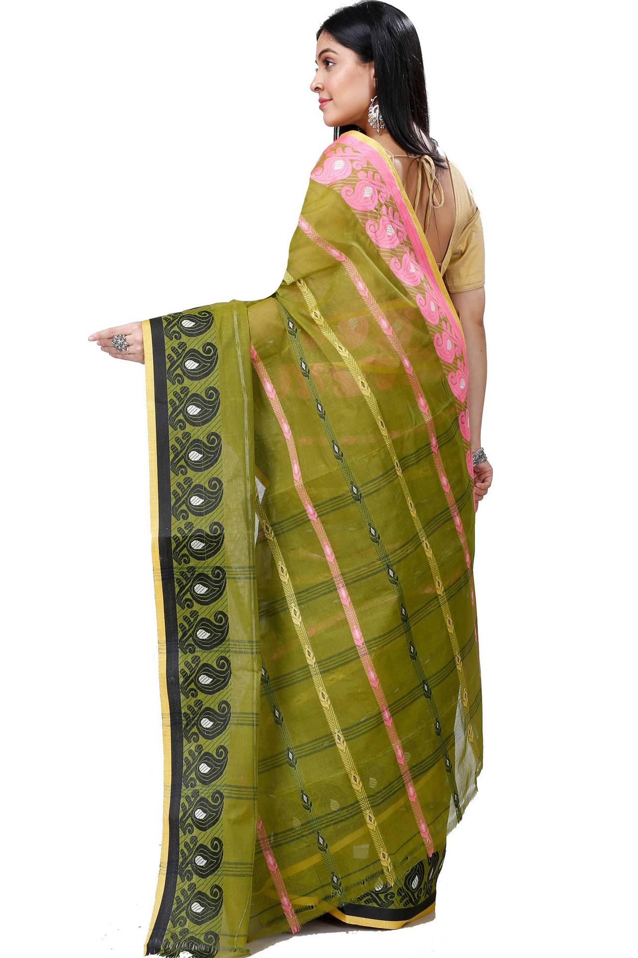 Dark Green Pure Cotton Nehan Tant Saree (1352)