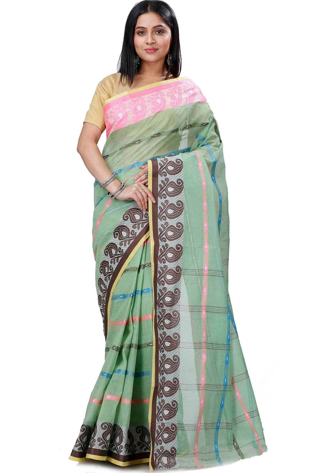 Light Green Pure Cotton Nehan Tant Saree (1353)