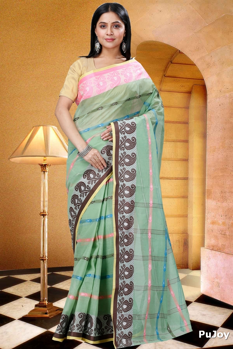 Light Green Pure Cotton Nehan Tant Saree (1353)