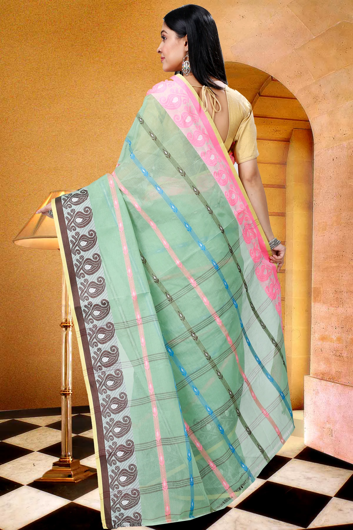 Light Green Pure Cotton Nehan Tant Saree (1353)