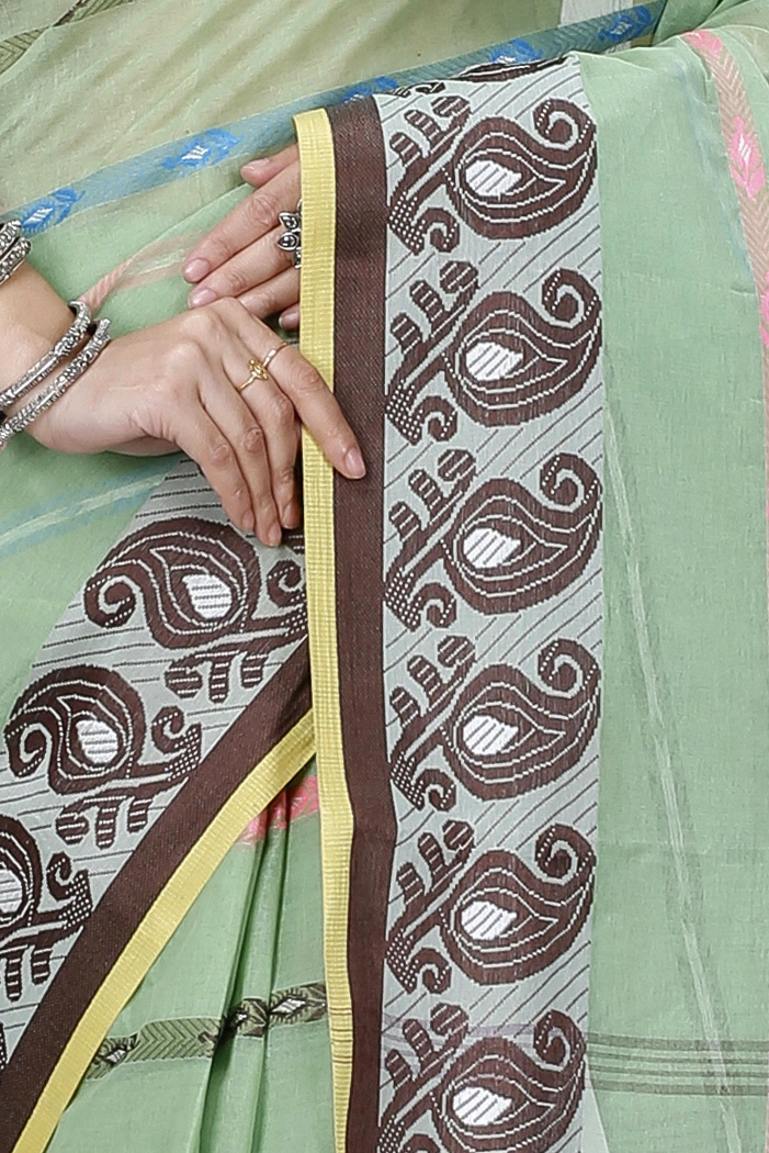 Light Green Pure Cotton Nehan Tant Saree (1353)