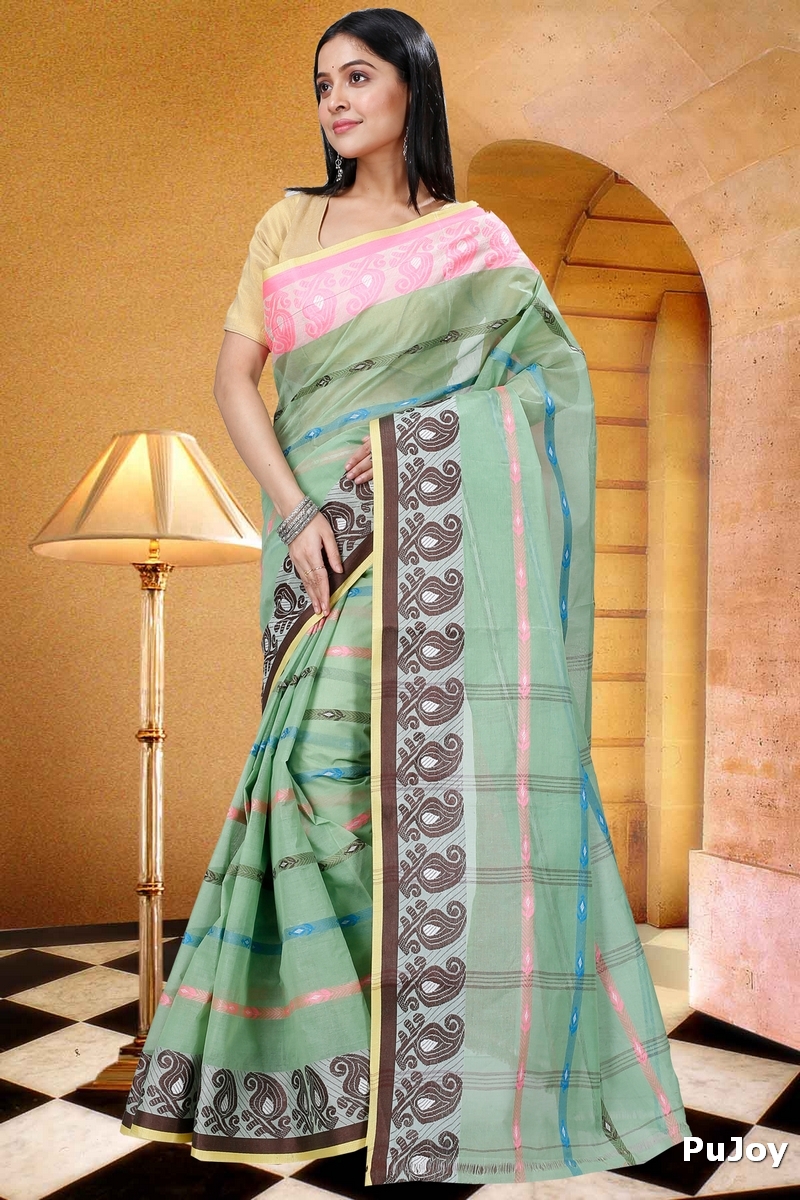Light Green Pure Cotton Nehan Tant Saree (1353)