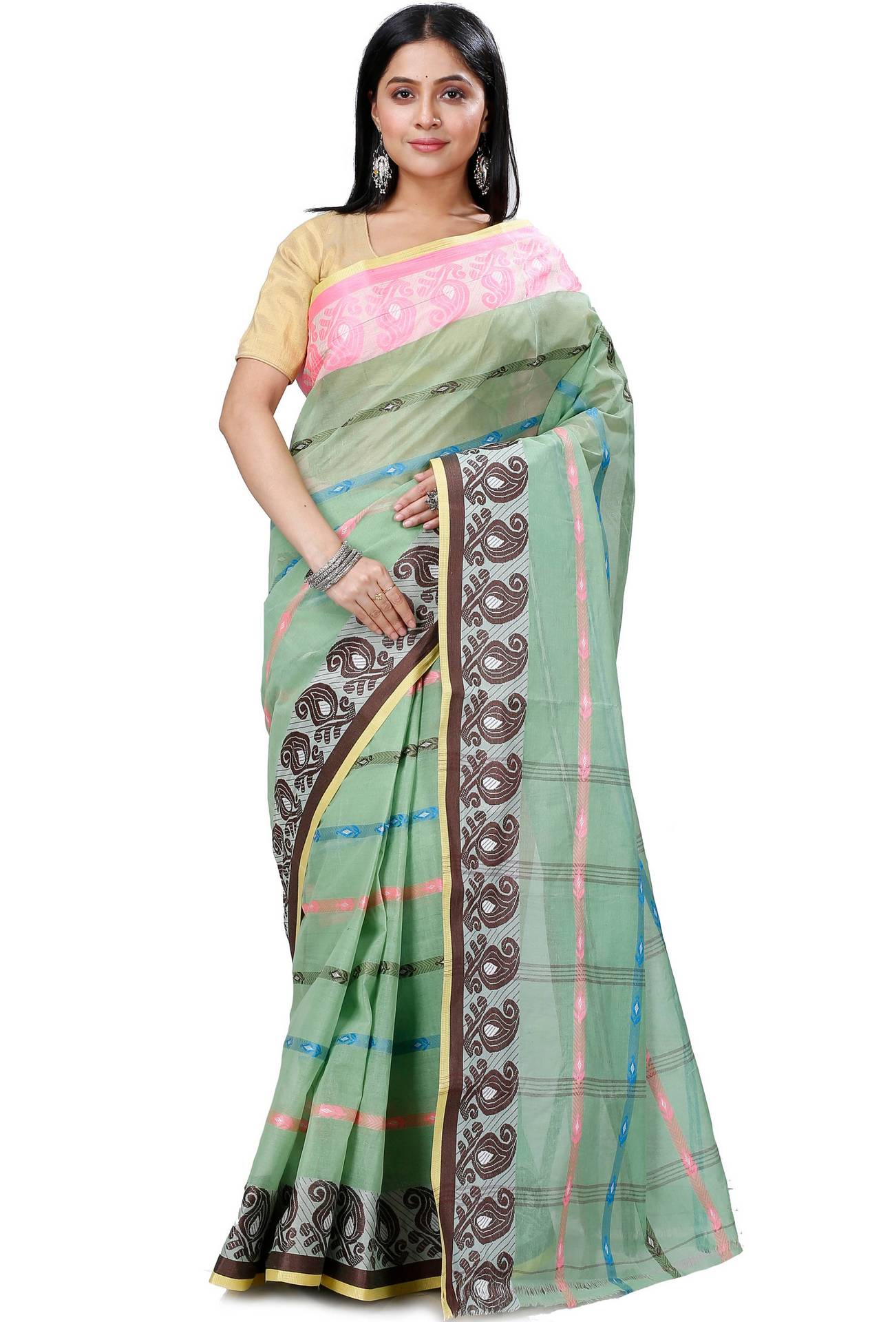 Light Green Pure Cotton Nehan Tant Saree (1353)