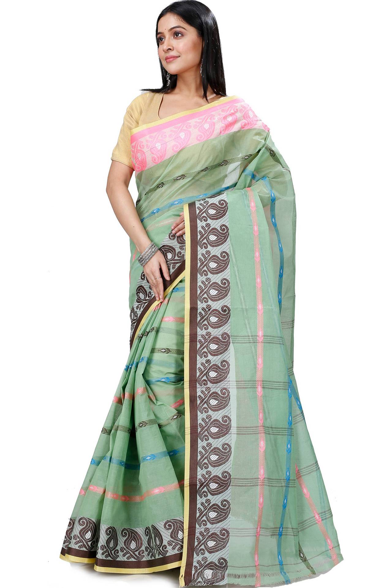 Light Green Pure Cotton Nehan Tant Saree (1353)