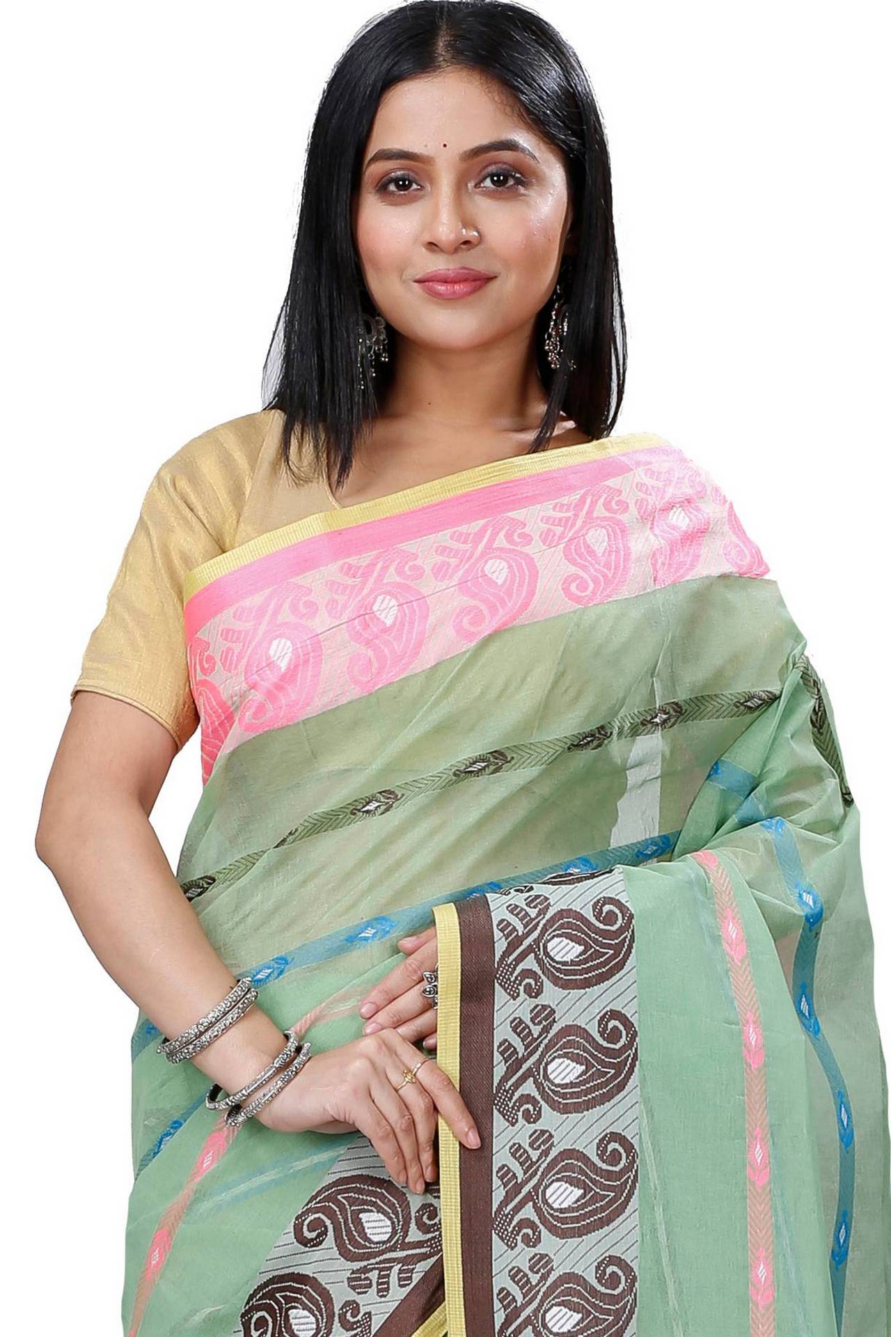 Light Green Pure Cotton Nehan Tant Saree (1353)