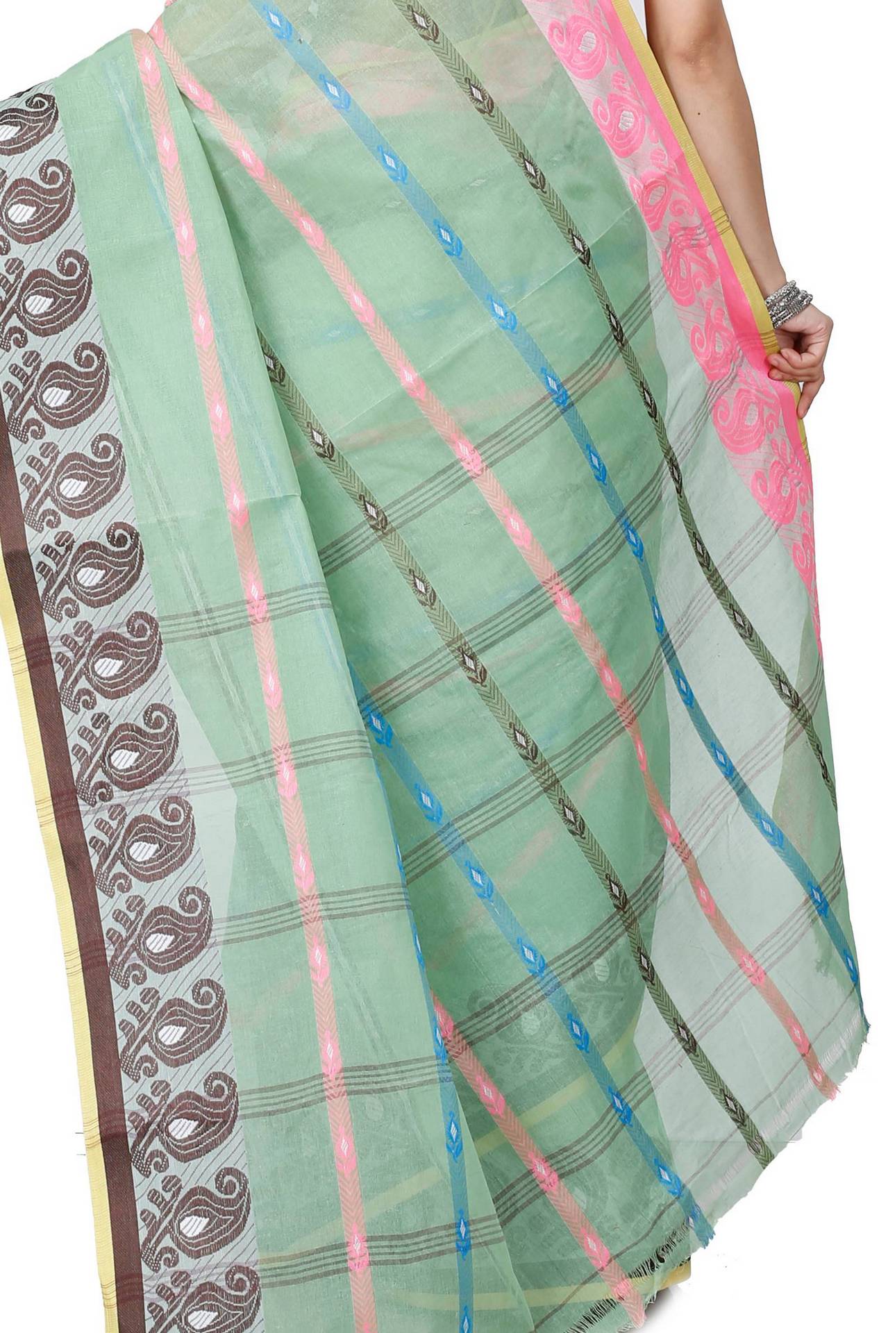 Light Green Pure Cotton Nehan Tant Saree (1353)
