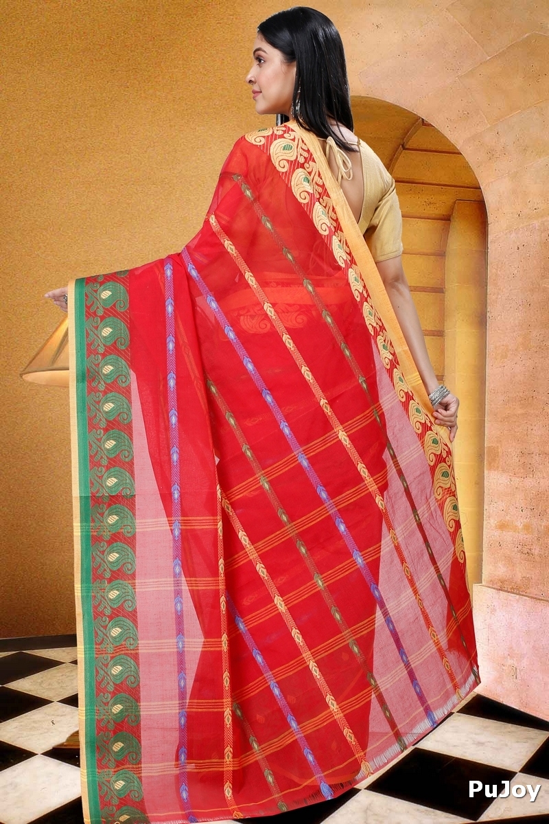 Red Pure Cotton Nehan Tant Saree (1354)
