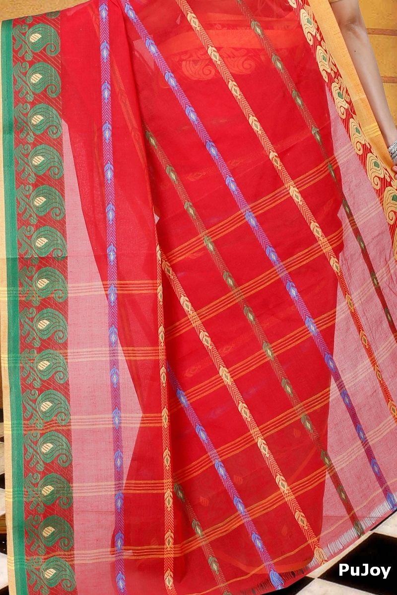 Red Pure Cotton Nehan Tant Saree (1354)