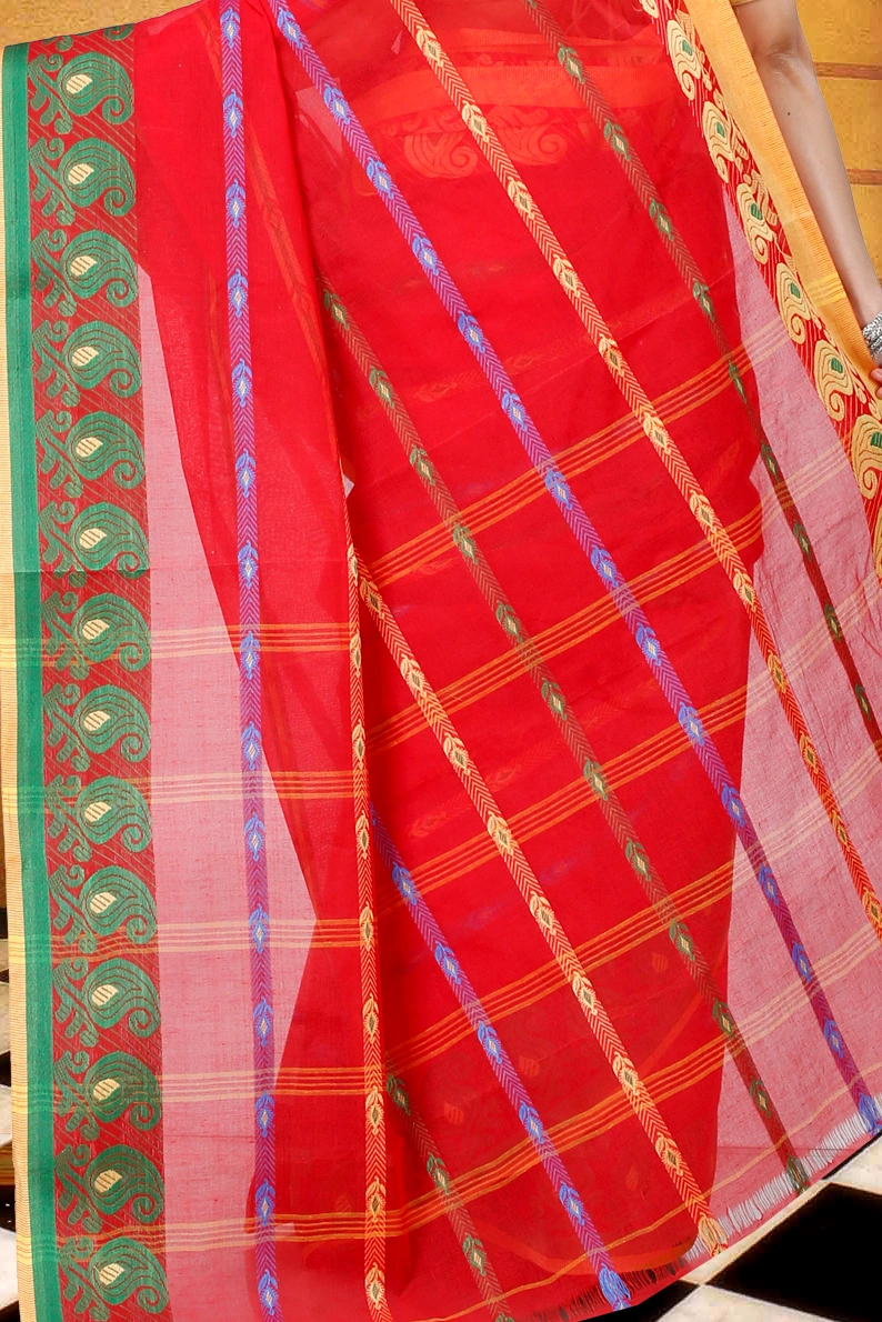 Red Pure Cotton Nehan Tant Saree (1354)
