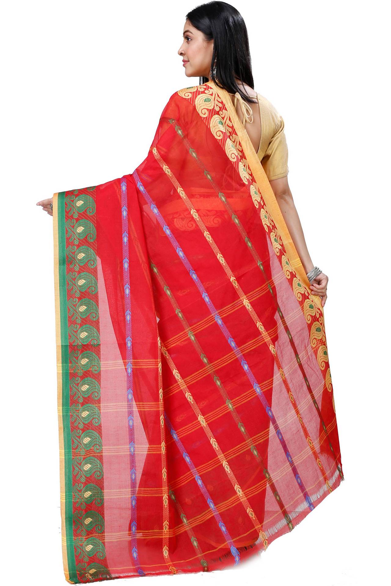 Red Pure Cotton Nehan Tant Saree (1354)