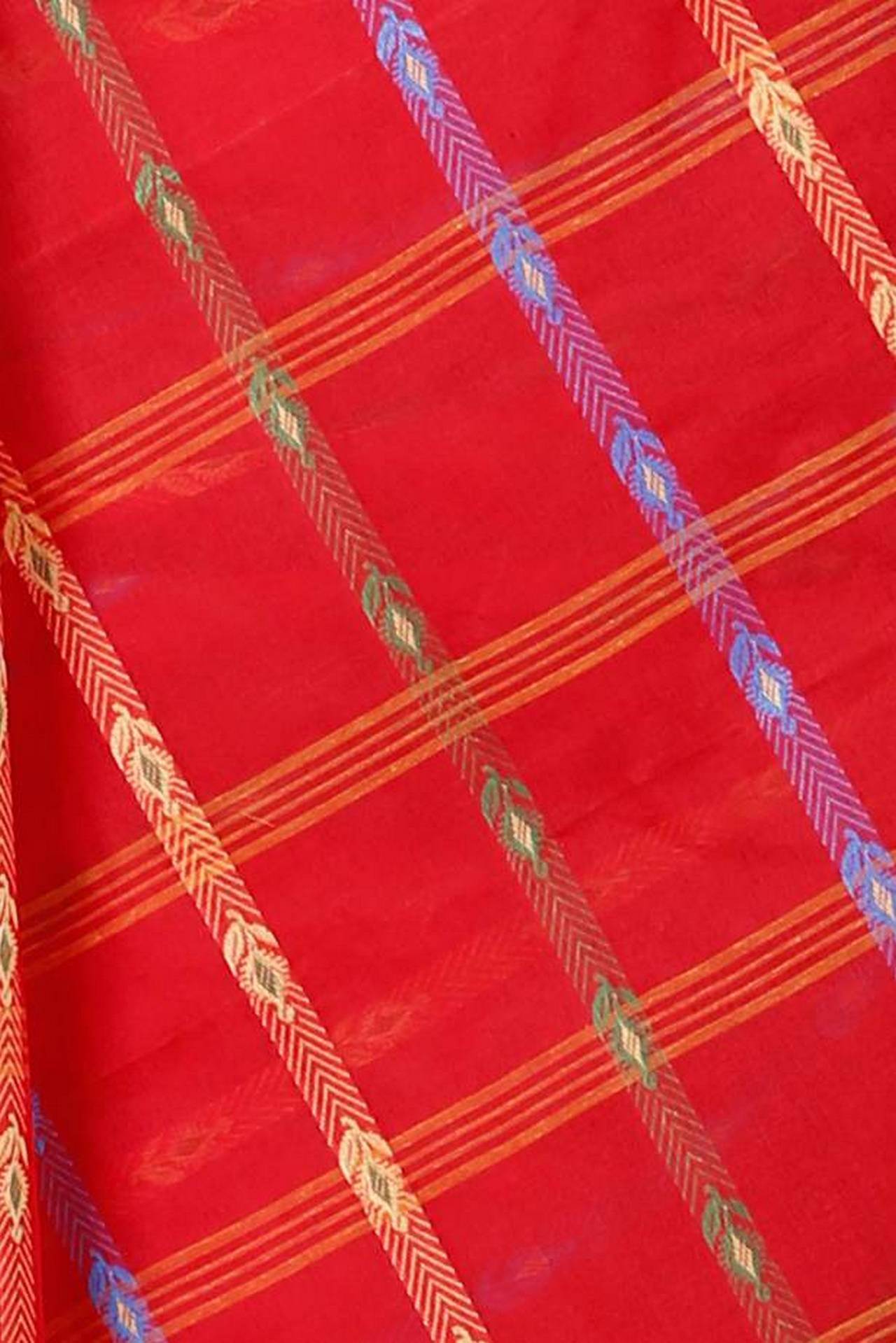 Red Pure Cotton Nehan Tant Saree (1354)