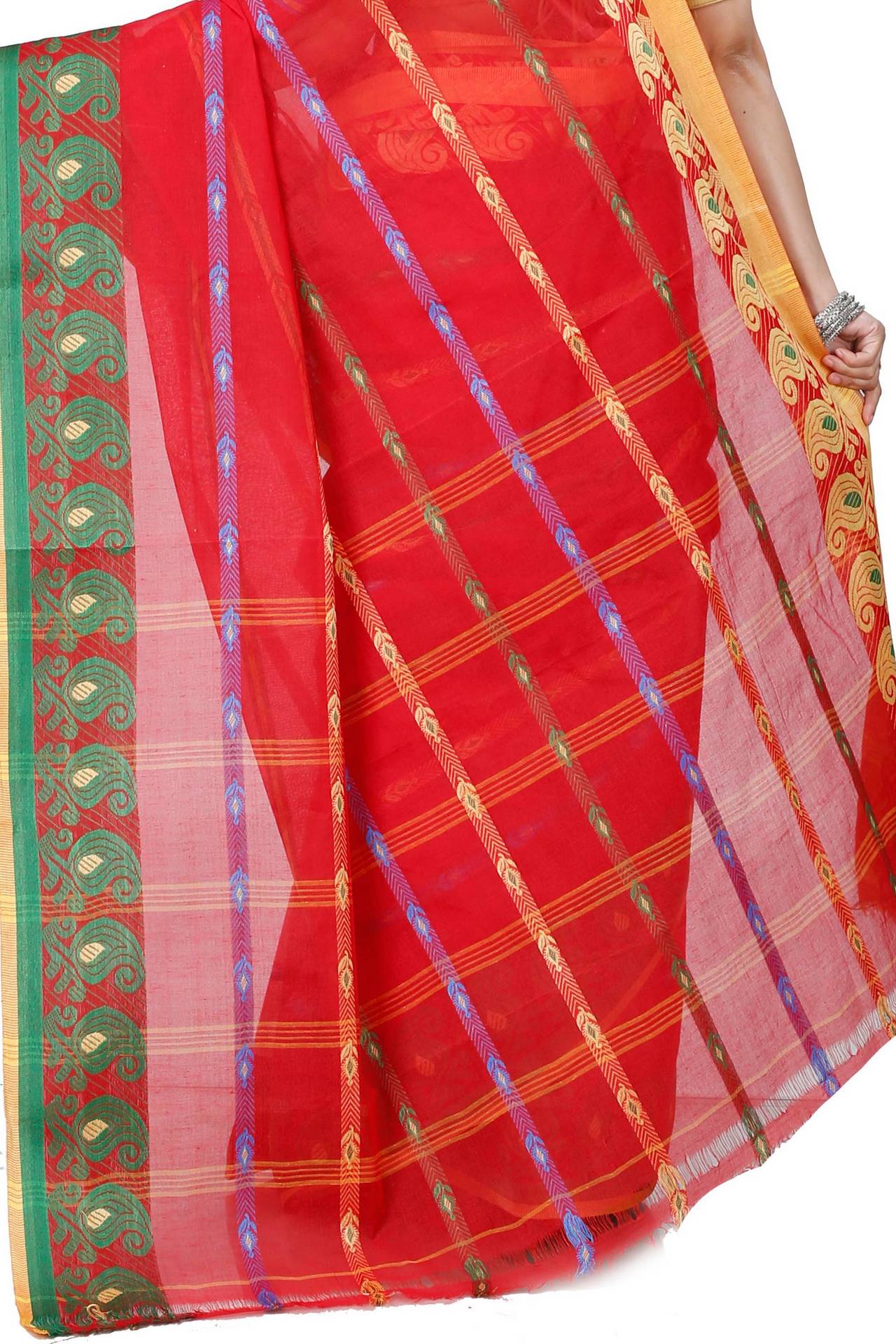 Red Pure Cotton Nehan Tant Saree (1354)
