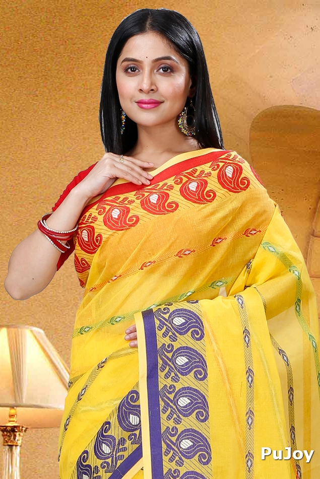 Yellow Pure Cotton Nehan Tant Saree (1355)