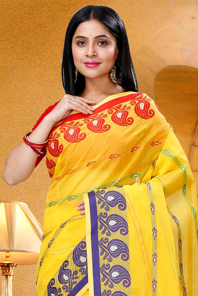 Yellow Pure Cotton Nehan Tant Saree (1355)