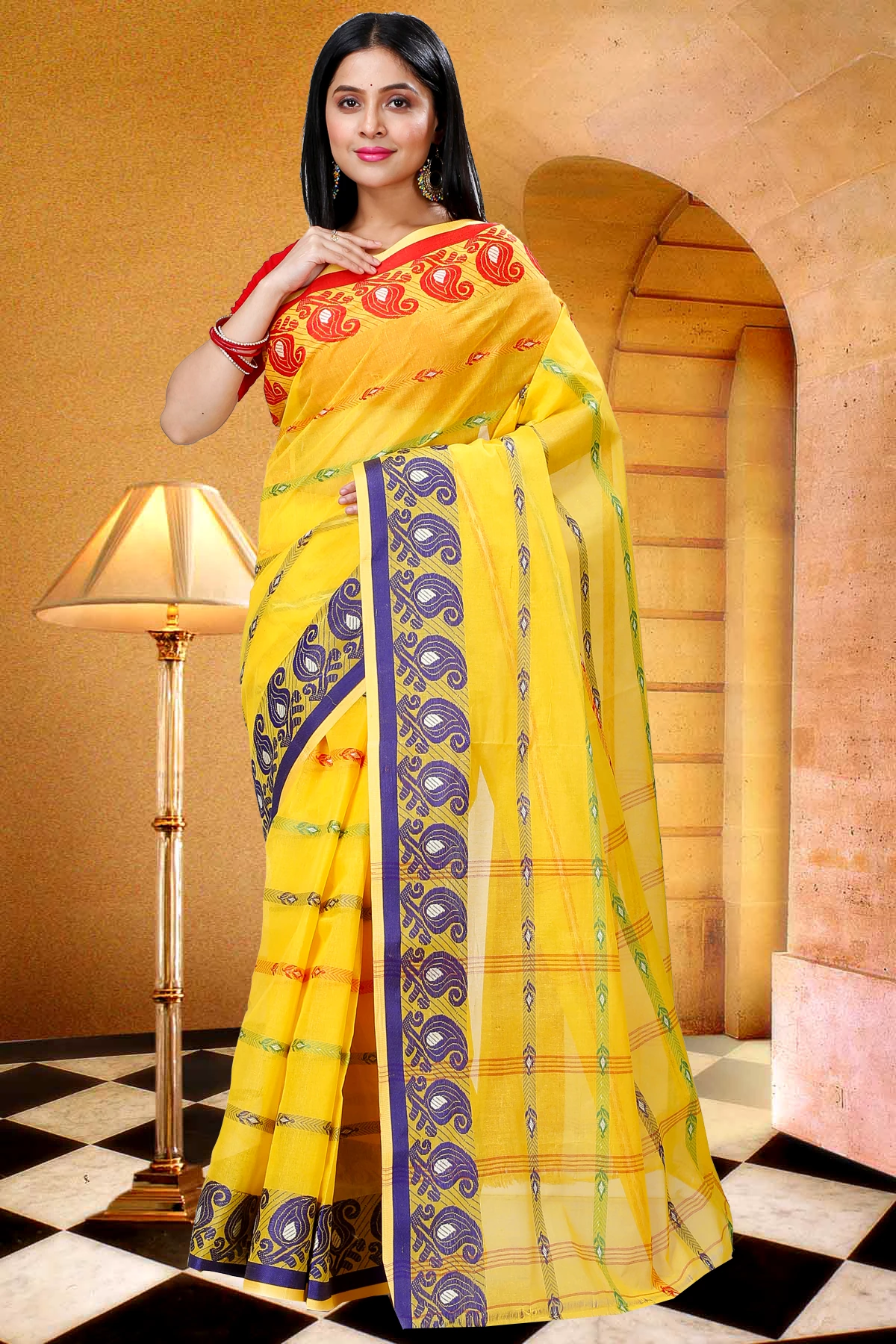 Yellow Pure Cotton Nehan Tant Saree (1355)