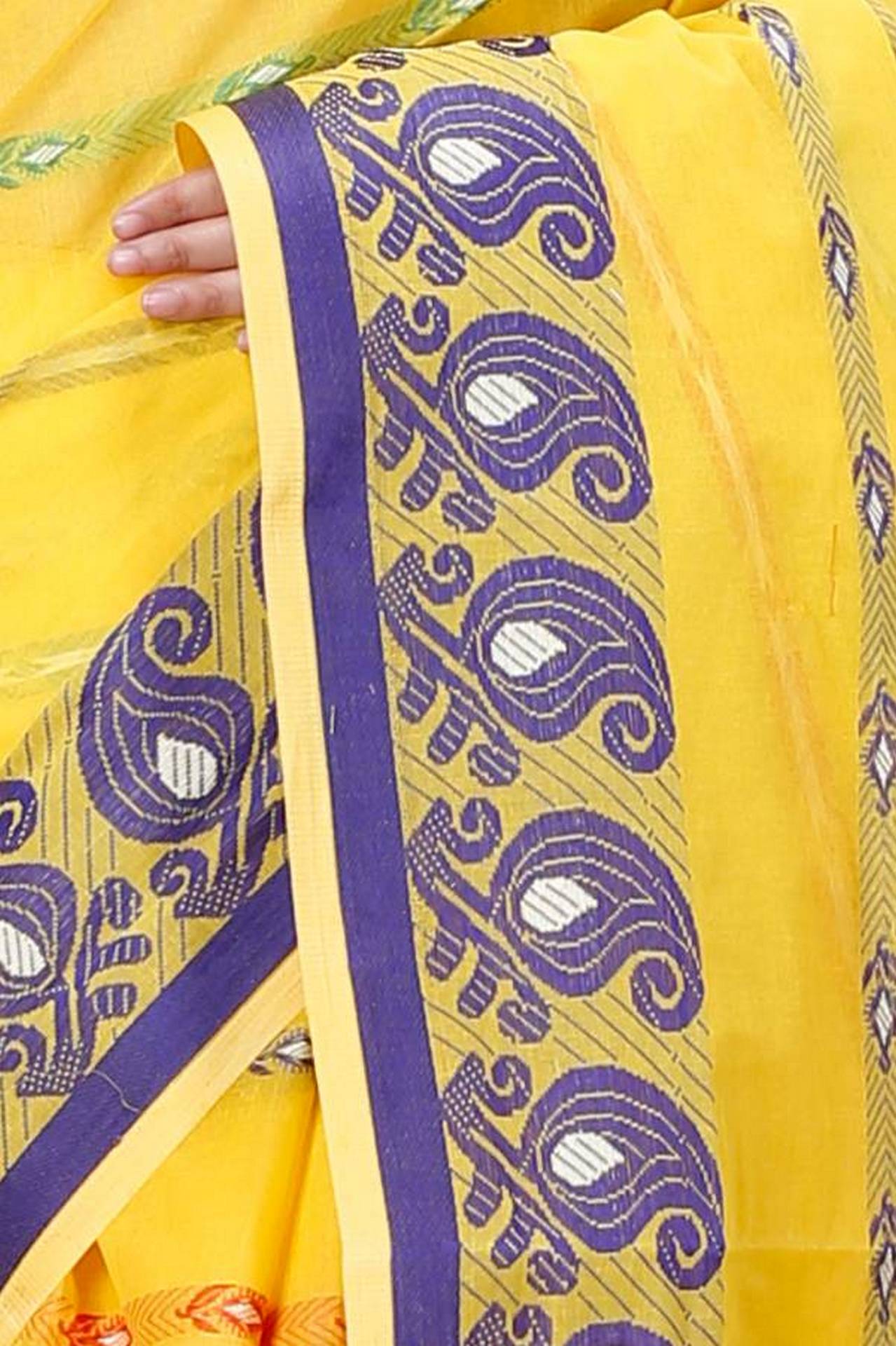 Yellow Pure Cotton Nehan Tant Saree (1355)