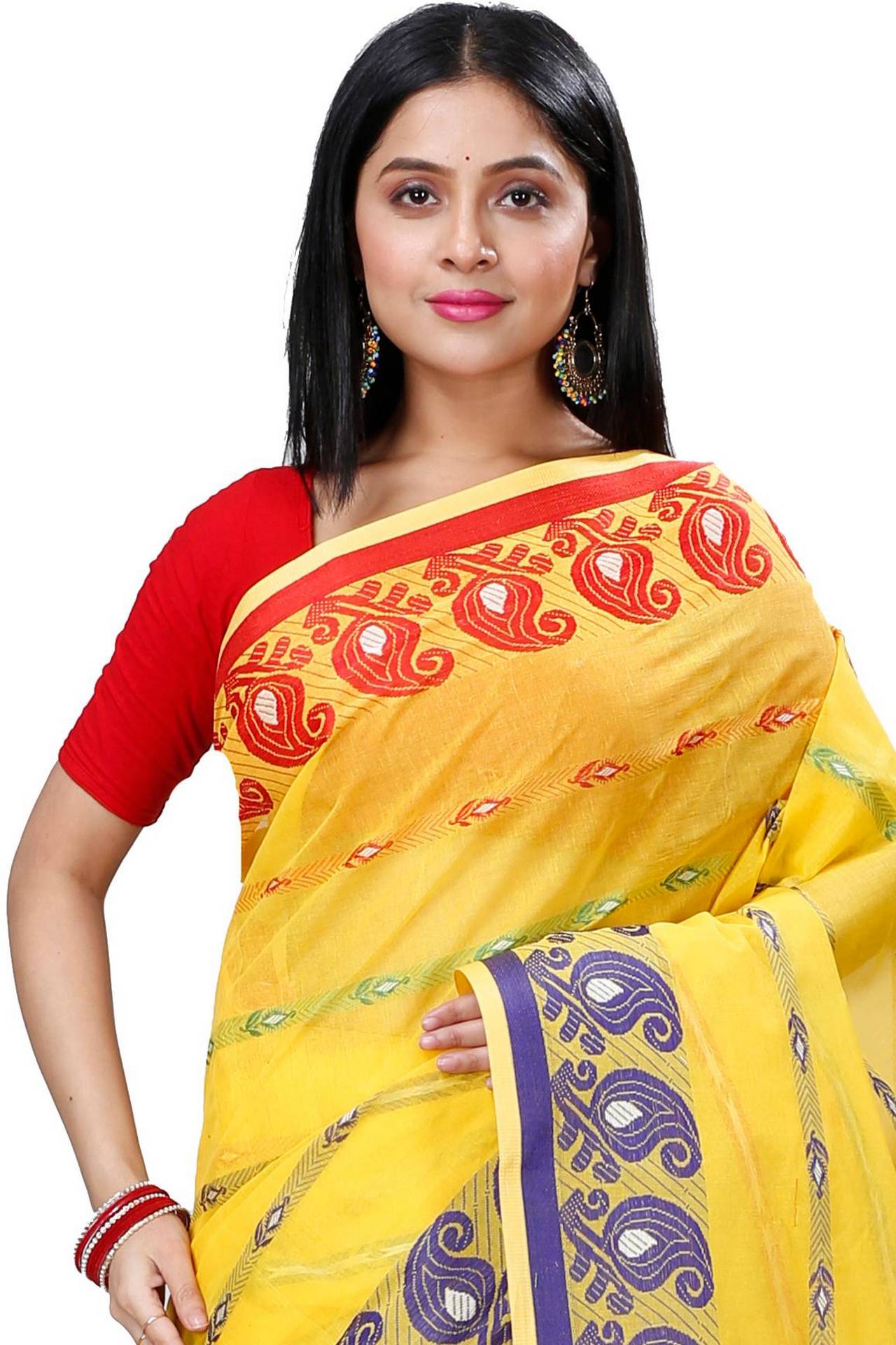 Yellow Pure Cotton Nehan Tant Saree (1355)