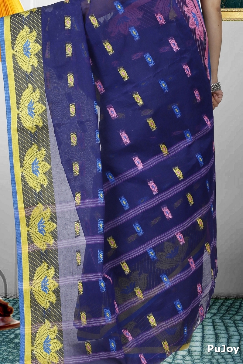 Dark Blue Pure Cotton Nayan Tant Saree (1358)